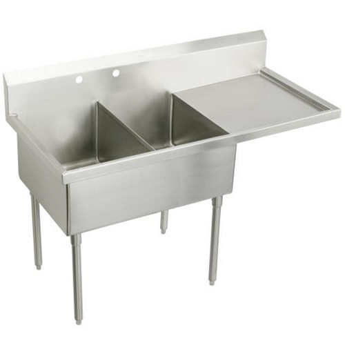 Elkay Weldbilt Stainless Steel 73-1/2" x 27-1/2" x 14" Floor Mount, Double Compartment Scullery Sink with Drainboard - WNSF8248R2