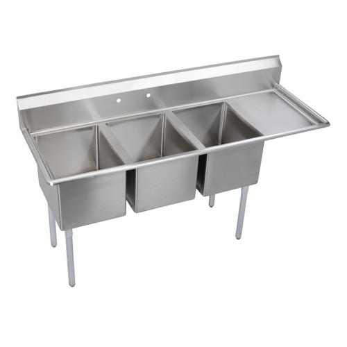 ELKAY  E3C16X20-R-18X Dependabilt Stainless Steel 72-1/2" x 25-13/16" x 43-3/4" 18 Gauge Three Compartment Sink w/ 18" Right Drainboard and Stainless Steel Legs