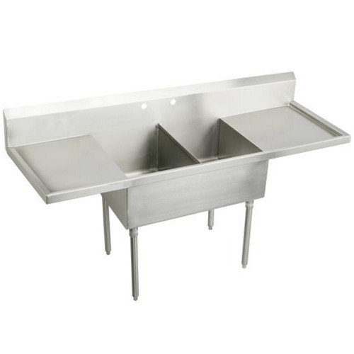 Elkay Weldbilt Stainless Steel 78" x 27-1/2" x 14" Floor Mount, Double Compartment Scullery Sink with Drainboard - WNSF8230LR2