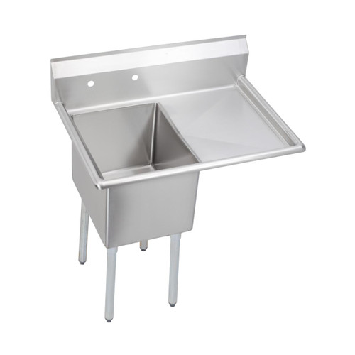 Elkay Stainless Steel 44-1/2" x 29-13/16" x 44-3/4" 16 Gauge One Compartment Sink w/ 24" Right Drainboard and Stainless Steel Legs - 1C18X24-R-24X