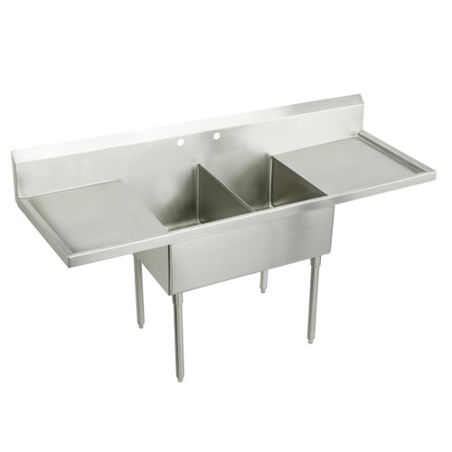 ELKAY  SS8254LR4 Sturdibilt Stainless Steel 102" x 27-1/2" x 14" Floor Mount, Double Compartment Scullery Sink with Drainboard