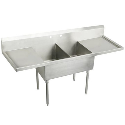 Elkay Weldbilt Stainless Steel 84" x 27-1/2" x 14" Floor Mount, Double Compartment Scullery Sink with Drainboard - WNSF8236LR2