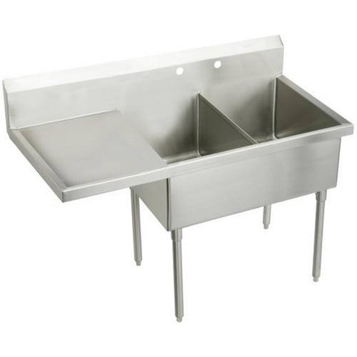 ELKAY WNSF8260L2 Weldbilt Stainless Steel 85-1/2" x 27-1/2" x 14" Floor Mount, Double Compartment Scullery Sink with Drainboard