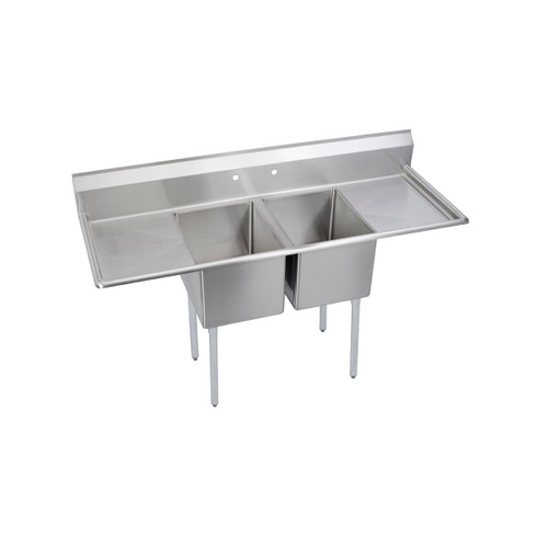 ELKAY  14-2C16X20-2-18X Dependabilt Stainless Steel 70" x 25-13/16" x 43-3/4" 16 Gauge Two Compartment Sink w/ 18" Left and Right Drainboards and Stainless Steel Legs