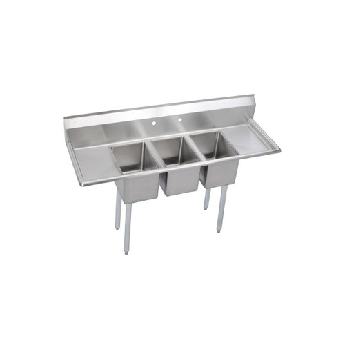 Elkay Dependabilt Stainless Steel 64" x 21-13/16" x 43-3/4" 16 Gauge Three Compartment Sink w/ 12" Left and Right Drainboards and Stainless Steel Legs - 3C12X16-2-12X