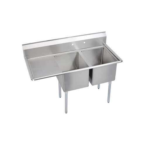 Elkay Dependabilt Stainless Steel 58-1/2" x 29-13/16" x 43-3/4" 16 Gauge Two Compartment Sink w/ 18" Left Drainboard and Stainless Steel Legs - 14-2C18X24-L-18X