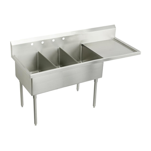 ELKAY WNSF8345R2 Weldbilt Stainless Steel 70-1/2" x 27-1/2" x 14" Floor Mount, Triple Compartment Scullery Sink with Drainboard