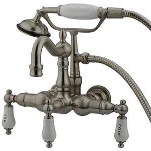 Kingston Brass 3-3/8" Wall Mount Clawfoot Tub Filler Faucet with Hand Shower - Brushed Nickel CC1009T8