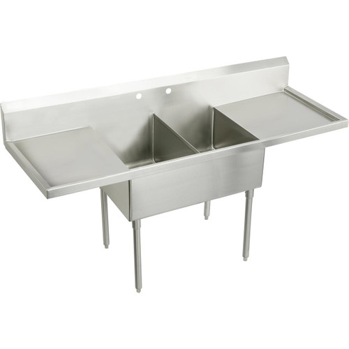 Elkay Weldbilt Stainless Steel 96" x 27-1/2" x 14" Floor Mount, Double Compartment Scullery Sink with Drainboard - WNSF8248LR0