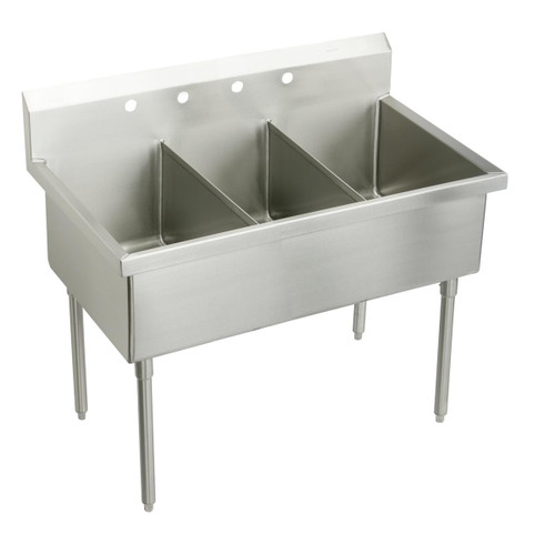 Elkay Weldbilt Stainless Steel 75" x 27-1/2" x 14" Floor Mount, Triple Compartment Scullery Sink - WNSF83722