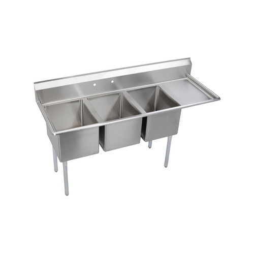 Elkay Dependabilt Stainless Steel 72-1/2" x 25-13/16" x 43-3/4" 16 Gauge Three Compartment Sink w/ 18" Right Drainboard and Stainless Steel Legs - 14-3C16X20-R-18X