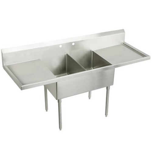 Elkay Weldbilt Stainless Steel 105" x 27-1/2" x 14" Floor Mount, Double Compartment Scullery Sink with Drainboard - WNSF8254LR2