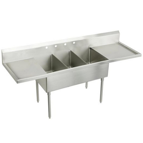 Elkay Sturdibilt Stainless Steel 108" x 27-1/2" x 14" Floor Mount, Triple Compartment Scullery Sink with Drainboard - SS8360LR4