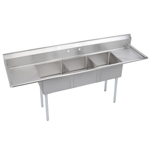 ELKAY SE3C18X18-2-18X Dependabilt Stainless Steel 90" x 23-13/16" x 43-3/4" 18 Gauge Three Compartment Sink w/ 18" Left and Right Drainboards and Stainless Steel Legs