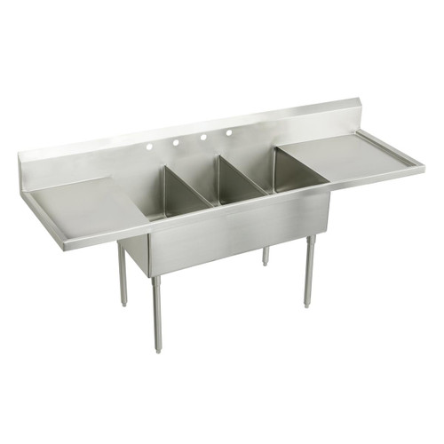 Elkay Weldbilt Stainless Steel 93" x 27-1/2" x 14" Floor Mount, Triple Compartment Scullery Sink with Drainboard - WNSF8345LR2