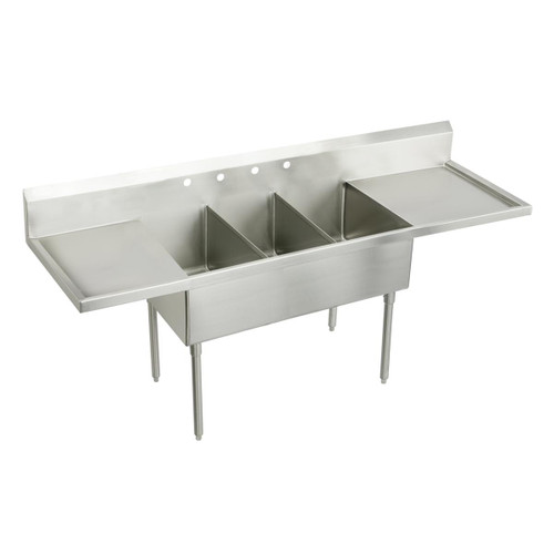 Elkay Weldbilt Stainless Steel 102" x 27-1/2" x 14" Floor Mount, Triple Compartment Scullery Sink with Drainboard - WNSF8354LR2