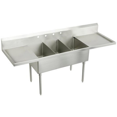Elkay Weldbilt Stainless Steel 120" x 27-1/2" x 14" Floor Mount, Triple Compartment Scullery Sink - WNSF8372LR4