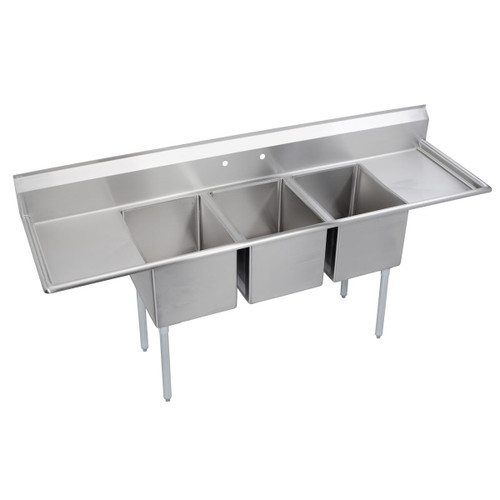 ELKAY  3C18X24-2-18X Dependabilt Stainless Steel 94" x 29-13/16" x 44-3/4" 16 Gauge Three Compartment Sink w/ 18" Left and Right Drainboards and Stainless Steel Legs
