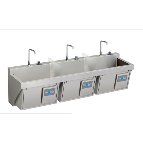 Elkay Stainless Steel 90" x 23" x 26", Wall Hung Triple Station Surgeon Scrub Sink Kit - EWSF39026KWC
