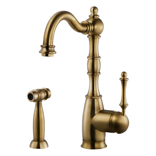 HamatUSA  NOSP-4000 AB Traditional Brass Single Lever Faucet with Side Spray in Antique Brass