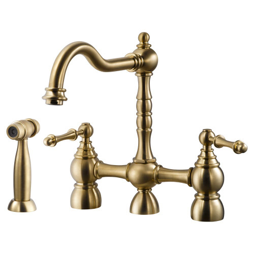 HamatUSA  NOBS-4000 BB Two Handle Bridge Faucet with Side Spray in Brushed Brass