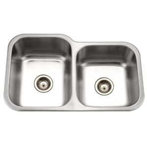 HamatUSA Undermount Stainless Steel 60/40 Double Bowl Kitchen Sink, Small Bowl Right - 31 1/2 x 20 3/16 inches - CLA-3221DR-1