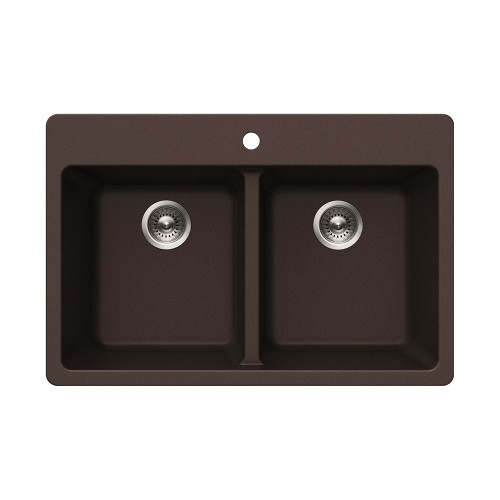 HamatUSA SIO-2917DT-MO Granite Topmount 50/50 Double Bowl Kitchen Sink, Mocha - 33 x 22 inches