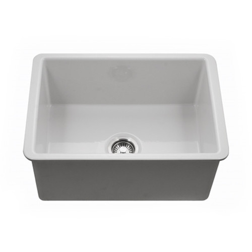 HamatUSA Undermount Fireclay Single Bowl Kitchen Sink, White - 25 1/2 x 18 1/4 inches - CHE-2619SU-WH
