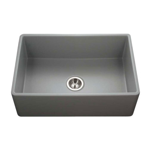 HamatUSA  CHE-3020SA-MG Apron-Front Fireclay Single Bowl Kitchen Sink, Matte Grey