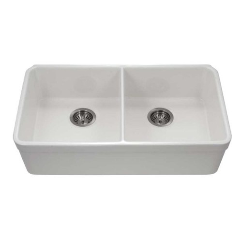 HamatUSA Undermount Fireclay Double Bowl Kitchen Sink, White - 32 3/16 x 18 inches - CHE-3318DHU-WH
