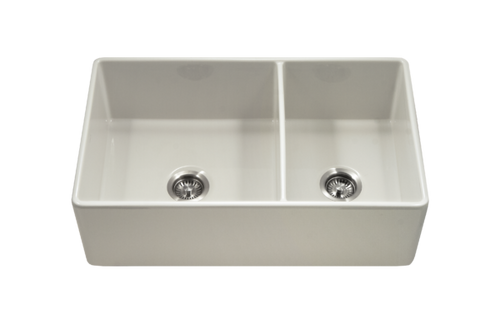 HamatUSA  CHE-3320DA64-BQ Apron-Front Fireclay 60/40 Double Bowl Kitchen Sink, Biscuit