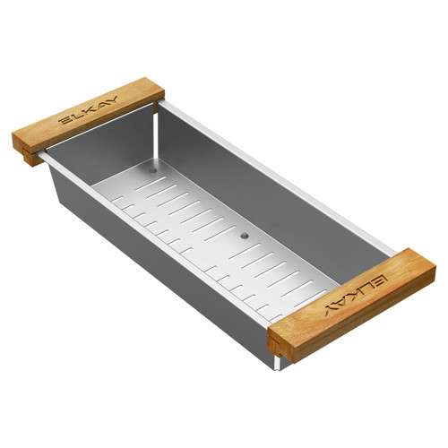 Elkay Crosstown Stainless Steel 16-7/8" x 6-3/4" x 3-1/8" Colander with Wood Handles - LKC0717SS
