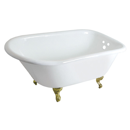 Kingston Brass  Aqua Eden VCT3D483018NT7 48-Inch Cast Iron Roll Top Clawfoot Tub with 3-3/8 Inch Wall Drillings, White/- Brushed Brass
