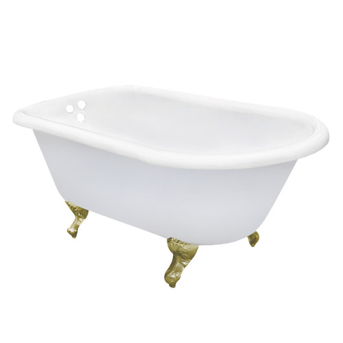 Kingston Brass Aqua Eden VCT3D543019NT7 54-Inch Cast Iron Roll Top Clawfoot Tub with 3-3/8 Inch Wall Drillings, White/- Brushed Brass