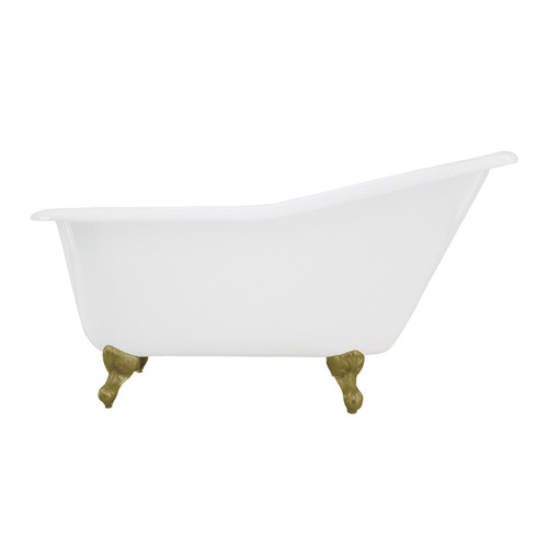 Kingston Brass Aqua Eden VCTND6030NT7 60-Inch Cast Iron Single Slipper Clawfoot Tub (No Faucet Drillings), White/- Brushed Brass