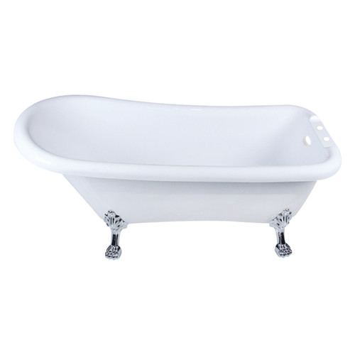 Kingston Brass Aqua Eden VT7DE672826WAC1 67-Inch Acrylic Clawfoot Tub with 7-Inch Faucet Drillings, White - Polished Chrome