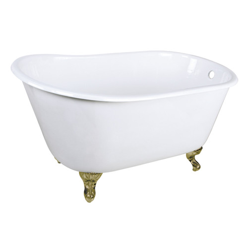 Kingston Brass Aqua Eden VCTND4828NT7 Onamia 48-Inch Cast Iron Slipper Clawfoot Tub without Faucet Drillings, White/- Brushed Brass