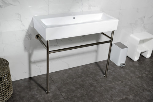 Kingston Brass Fauceture VPB3917H6ST New Haven 39" Porcelain Console Sink with Stainless Steel Legs, White/- Polished Nickel
