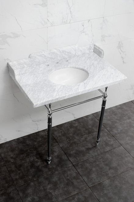 Kingston Brass LMS3622M81 Habsburg 36" Carrara Marble Console Sink with Brass Legs, Marble White/- Polished Chrome