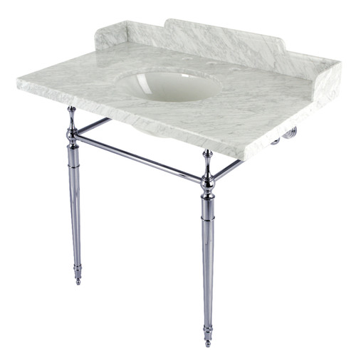 Kingston Brass  LMS3622M81 Habsburg 36" Carrara Marble Console Sink with Brass Legs, Marble White/- Polished Chrome
