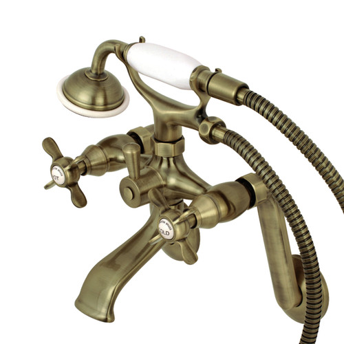 Kingston Brass KS289AB Kingston Tub Wall Mount Clawfoot Tub Faucet with Hand Shower, - Antique Brass