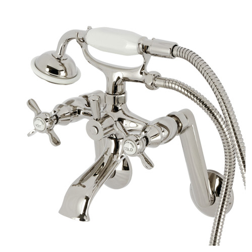 Kingston Brass KS289PN Kingston Tub Wall Mount Clawfoot Tub Faucet with Hand Shower, - Polished Nickel