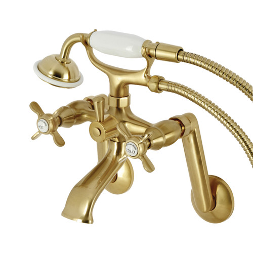 Kingston Brass KS289SB Kingston Tub Wall Mount Clawfoot Tub Faucet with Hand Shower, - Brushed Brass