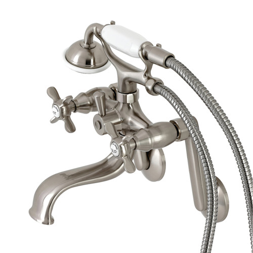 Kingston Brass KS249SN Kingston Tub Wall Mount Clawfoot Tub Faucet with Hand Shower, - Brushed Nickel