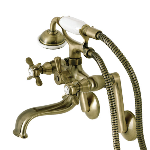 Kingston Brass KS249AB Kingston Tub Wall Mount Clawfoot Tub Faucet with Hand Shower, - Antique Brass