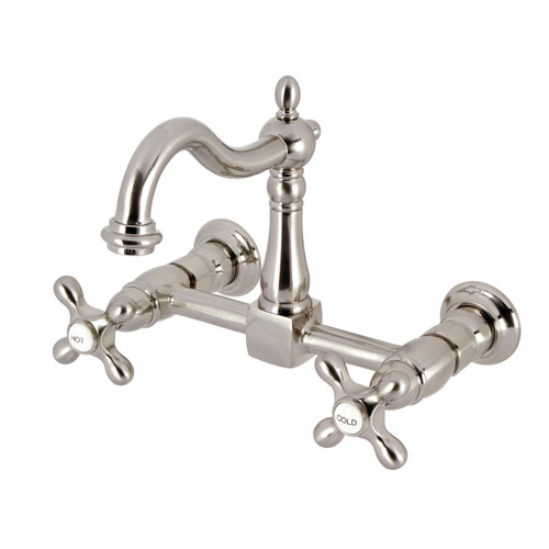 Kingston Brass KS1268AX Heritage Two-Handle Wall Mount Kitchen Faucet, - Brushed Nickel