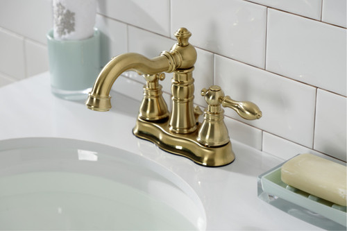 Kingston Brass Fauceture FSC1603ACL American Classic 4 in. Centerset Bathroom Faucet with Brass Pop-Up, - Brushed Brass