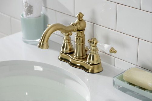 Kingston Brass Fauceture FSC1603APL American Patriot 4 in. Centerset Bathroom Faucet with Brass Pop-Up, - Brushed Brass