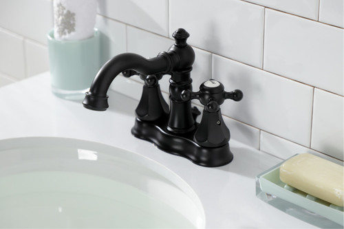 Kingston Brass FSC1600BX Metropolitan 4 in. Centerset Bathroom Faucet with Brass Pop-Up, - Matte Black