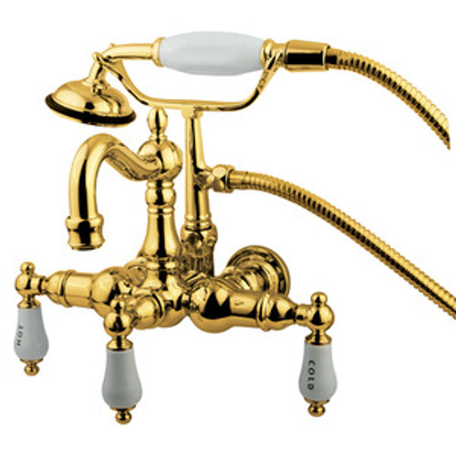 Kingston Brass 3-3/8" Wall Mount Clawfoot Tub Filler Faucet with Hand Shower - Polished Brass CC1009T2